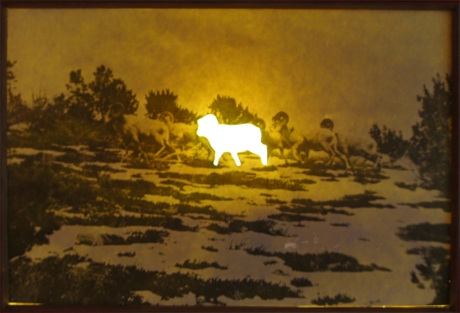 Jacob Tolmie, The Ram, mixed media, flourescent light, 80 x 110 cm